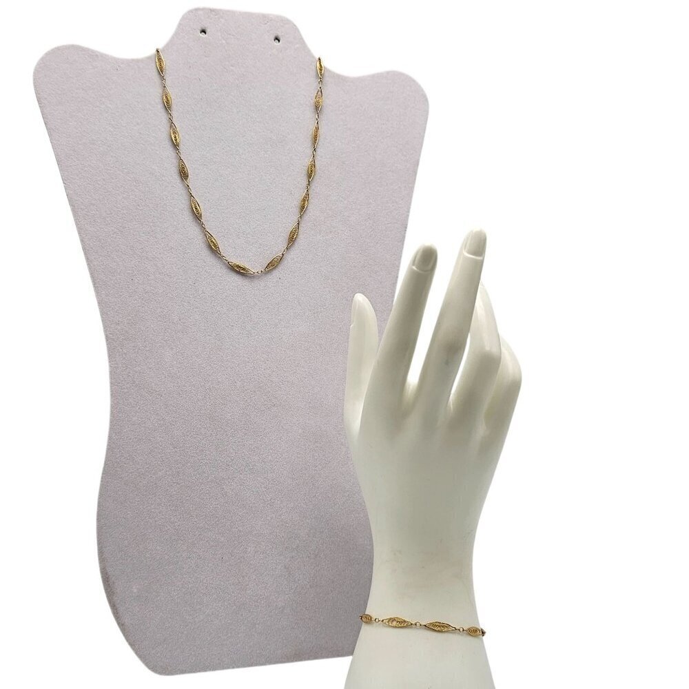 Trifari Gold Tone Filigree Chain Necklace Bracelet Set 1980s
